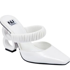 Sizes 5 To 11 White Sculptural Strap Mule